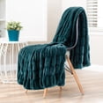 thumbnail image 2 of Chanasya Ruched Royal Faux Fur Throw Blanket - Fuzzy Plush Elegant Blanket for Sofa Chair Couch and Bed with Reversible Velvet Blanket (50x65 Inches) Teal, 2 of 3