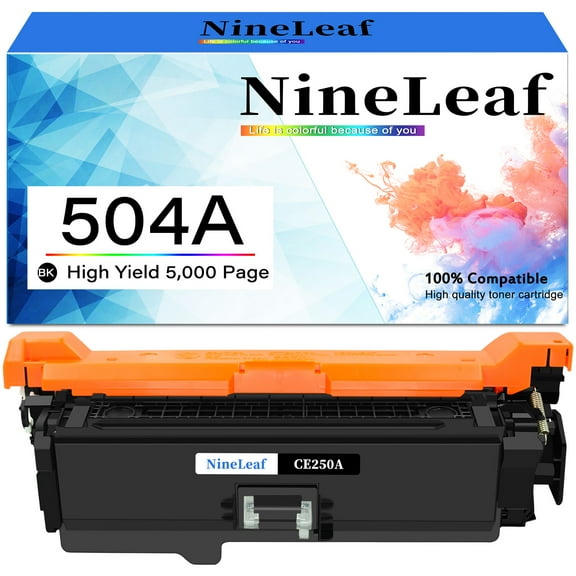 NineLeaf High Capacity Compatible Toner Cartridge Replacement for HP 504A CE250A works on Color LaserJet CM3530fs CP3525dn CP3525n CP3525x CM3530 CP3525 Printer (Black,1 Pack)