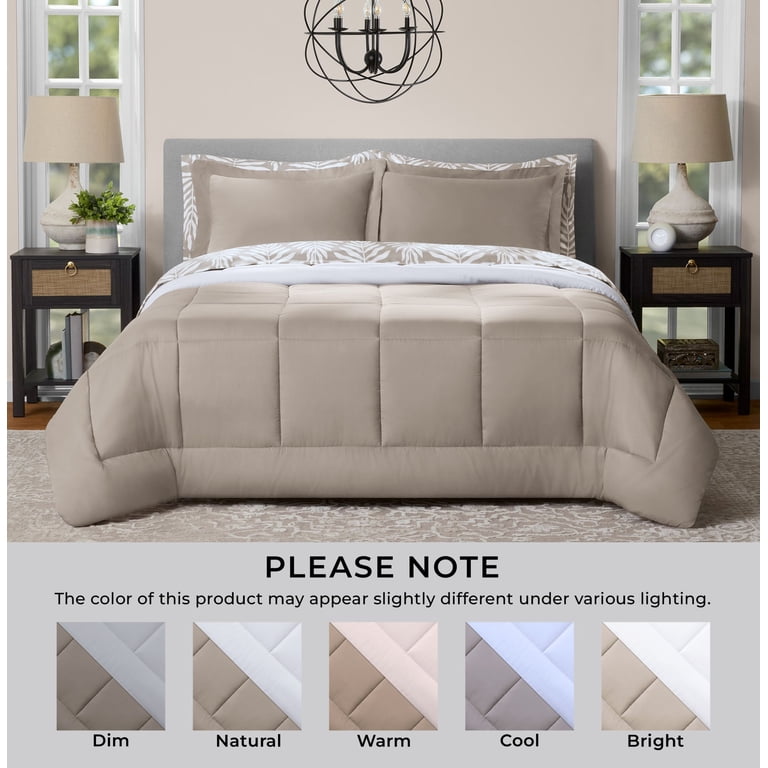 Mainstays Reversible 7-Piece Queen Bed in a Bag, Beige Palm photo 8