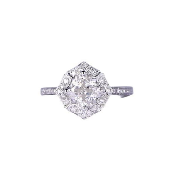 HeartsAndYou 2ct Cushion Cut Moissanite Engagement Ring for Women Vintage Inspired Halo 18k White Gold over Silver