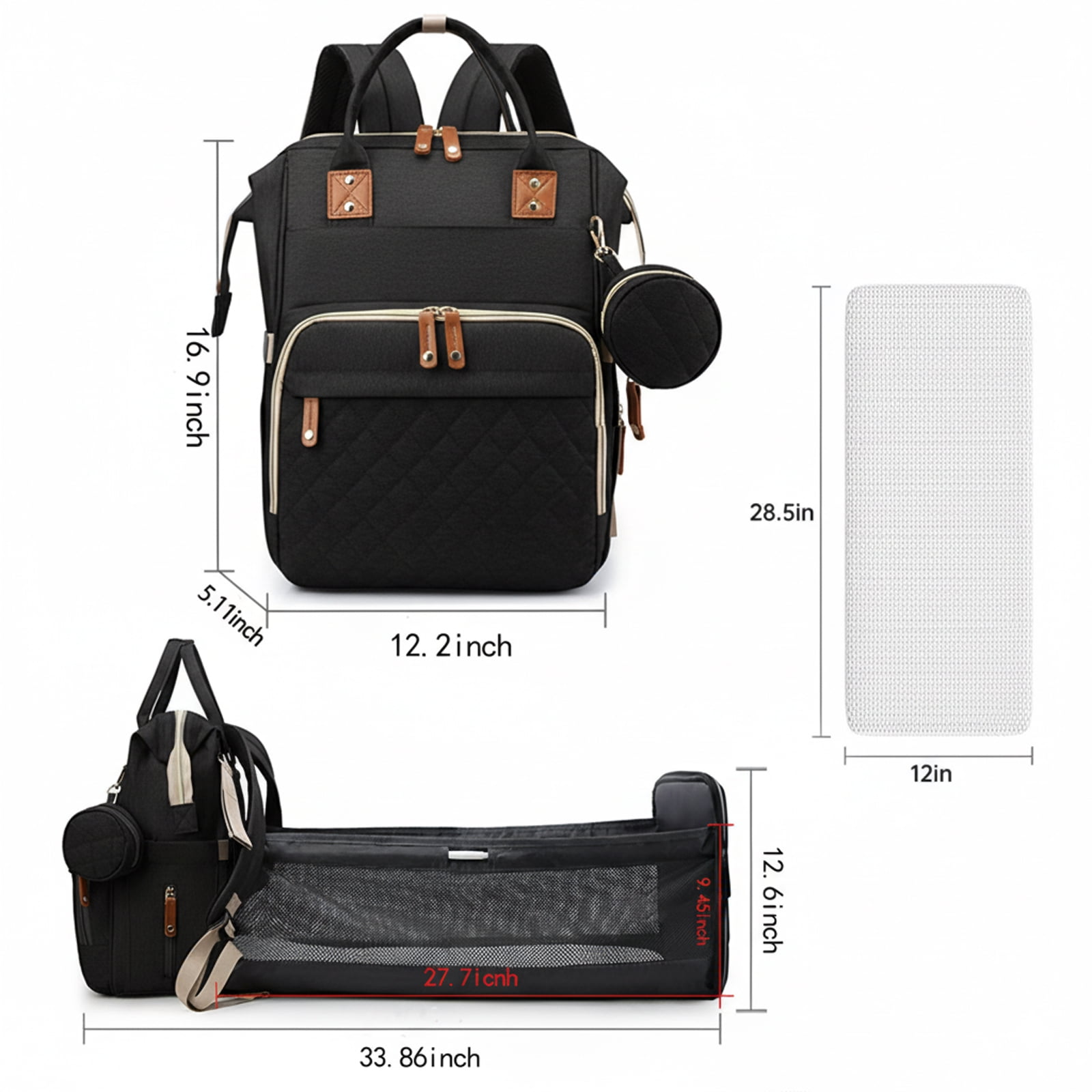 Oioane Baby Diaper Bag with Changing Station, Multifunctional Portable Backpack with USB Charging Port for Travel, Black