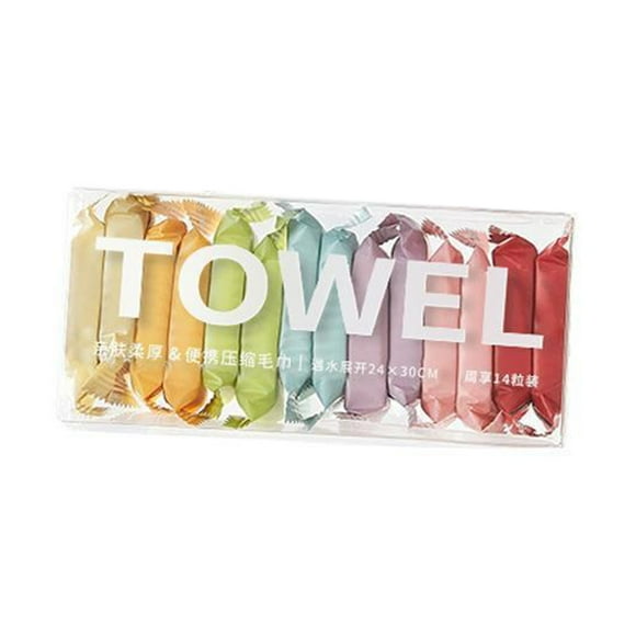 Hxlamzoo 14 Pack Colorful Compressed Towels for Travel - Pre-Sterilized Disposable Face & Bath Towels, Thickened Portable Washcloths for Camping, Gym, Daily Use