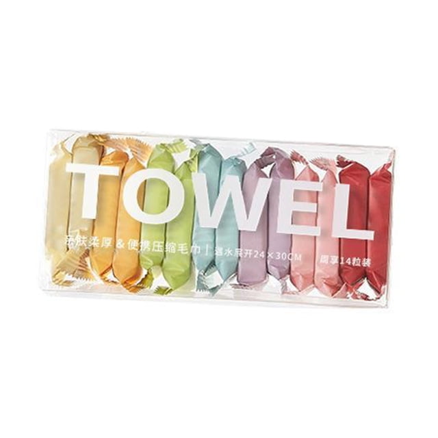 Toallas desechables comprimidas de bolsillo, coloridas, para viaje, 14 unidades, para el rostro, gruesas y portátiles.