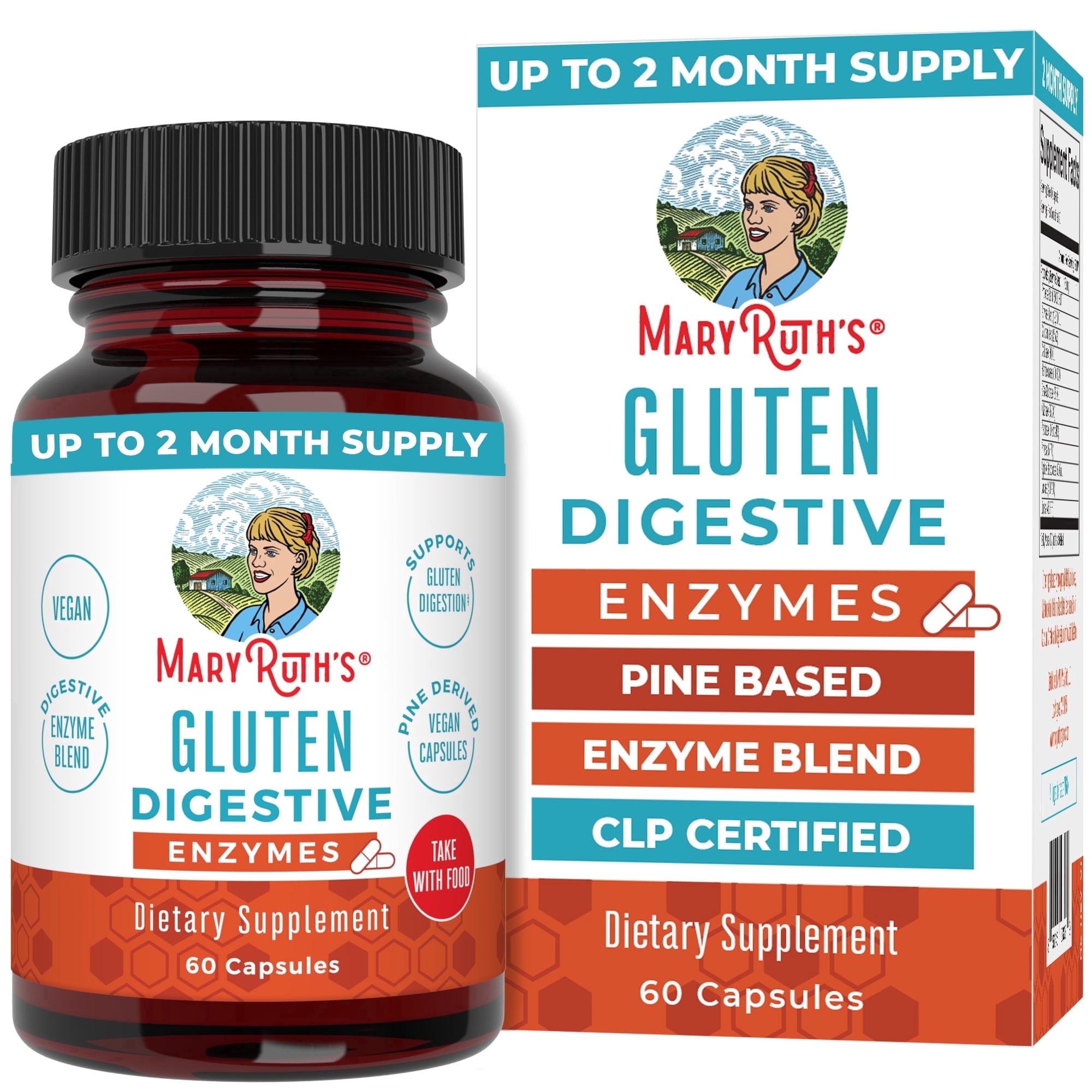 MaryRuth's Gluten Relief Enzymes Dietary Supplement for Digestive Health Support, Vegan, Gluten Free, 60 Count
