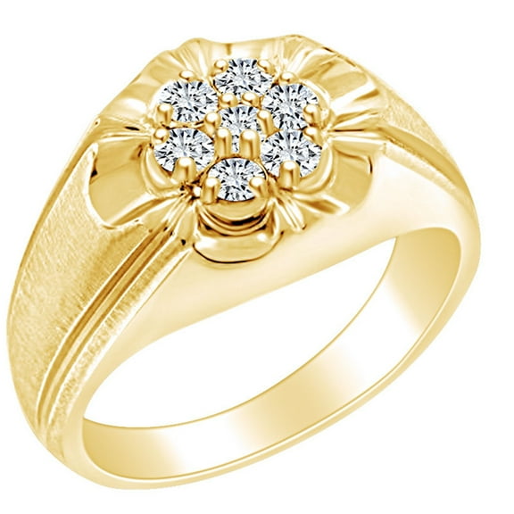 AFFY Father's Day Gift 1/2 Carat Round Shape White Natural Diamond Cluster Men's Wedding Band Ring In 14k Solid Yellow Gold (0.50 Cttw) Ring Size-9