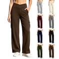 thumbnail image 2 of Women's Straight Leg Cargo Pants, Crossover High Waisted Stretch Loose Business Casual Trousers with Pockets, 2 of 7