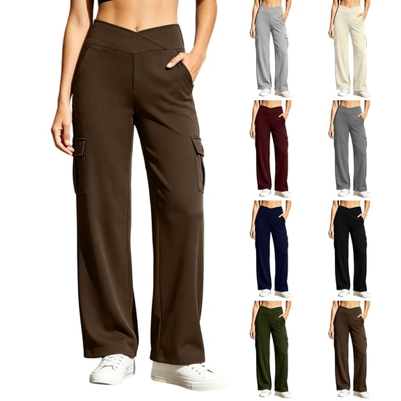 Women's Stretchy Cargo Pants with Pockets, High Waist Wide Leg Casual Work Pants, Yoga Hiking Jogging Lounge Pants, Athletic Pants | VerBelle,Black L