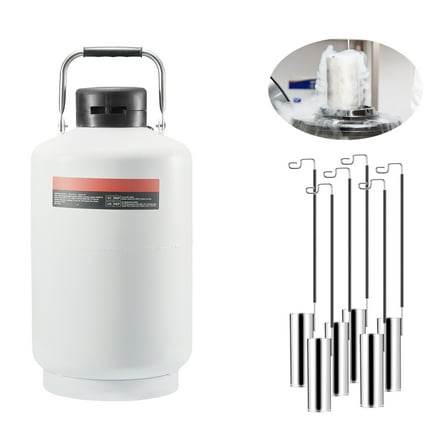KFFKFF Cryogenic Storage, 10L Aluminum Liquid Nitrogen Dewar, LN2 Container with Six Canisters & Shoulder Carry Bag, Ideal for Cosmetics, Semen Storage, & Research