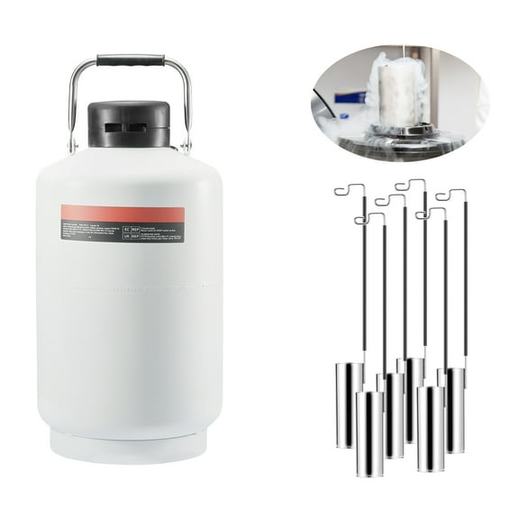 KFFKFF Cryogenic Storage, 10L Aluminum Liquid Nitrogen Dewar, LN2 Container with Six Canisters & Shoulder Carry Bag, Ideal for Cosmetics, Semen Storage, & Research