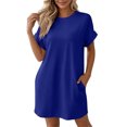 thumbnail image 4 of IUYRTFE Women's Short Sleeve T-Shirt Dress Round Neck Casual Pocket Loose Fit Midi Dress, 4 of 9