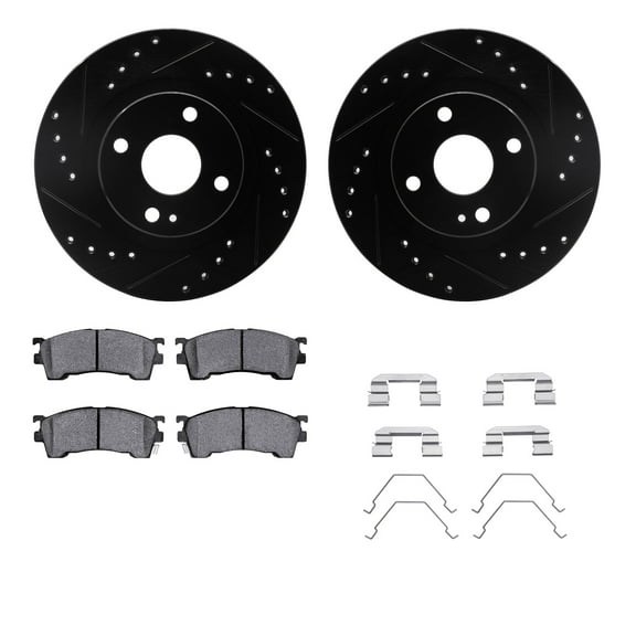 Dynamic Friction Company Front Brake Rotors-Drilled and Slotted-Black with 5000 Advanced Brake Pads includes Hardware 8512-80026