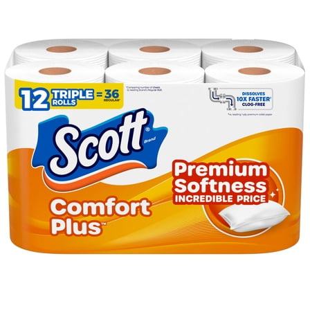 Scott ComfortPlus Toilet Paper, 12 Triple Rolls