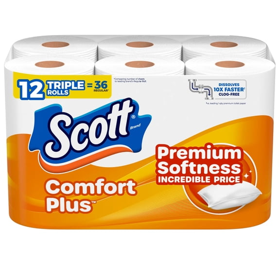 Scott ComfortPlus Toilet Paper, 12 Triple Rolls