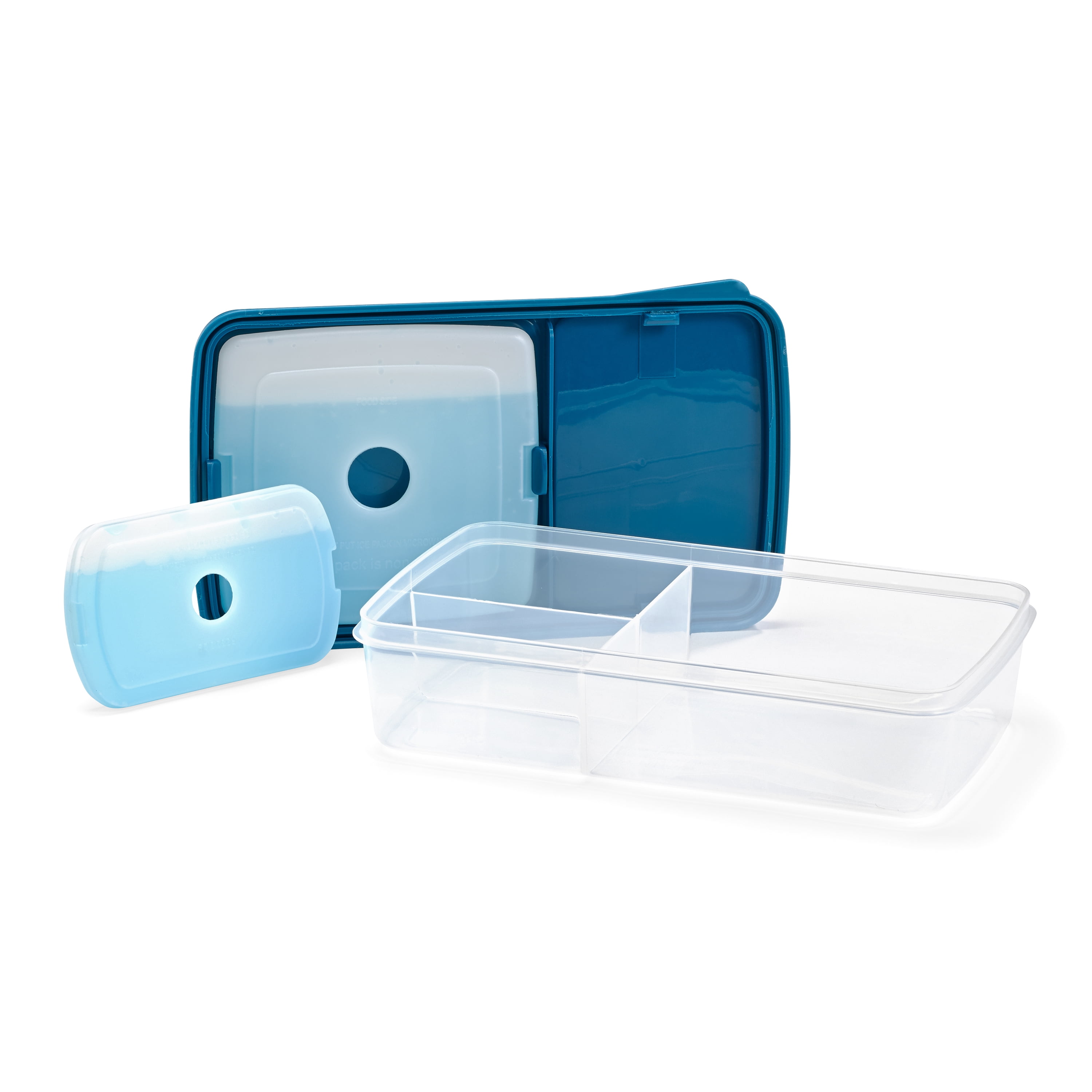 L.O.T.G. Three-Compartment BPA-Free Plastic Lunch Box with 2 Slim Ice Packs