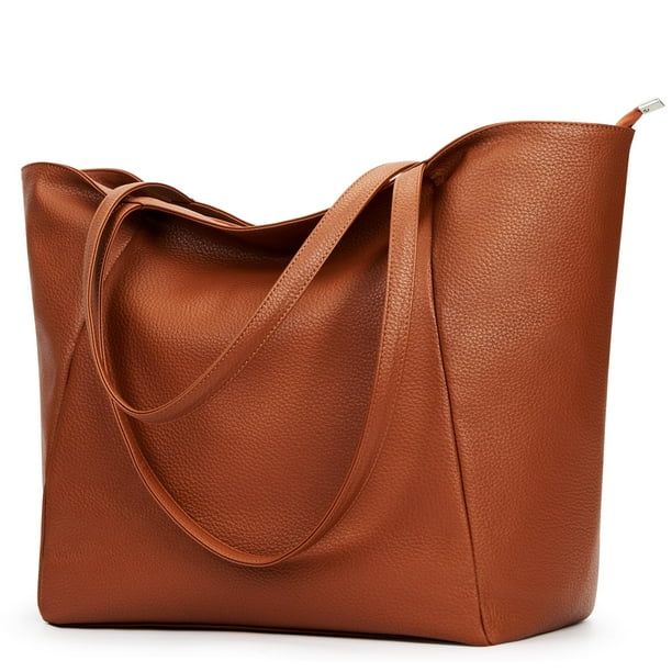 Bolso de mano KALIDI, tamaño grande, piel vegana, 23 litros, para mujer, color marrón