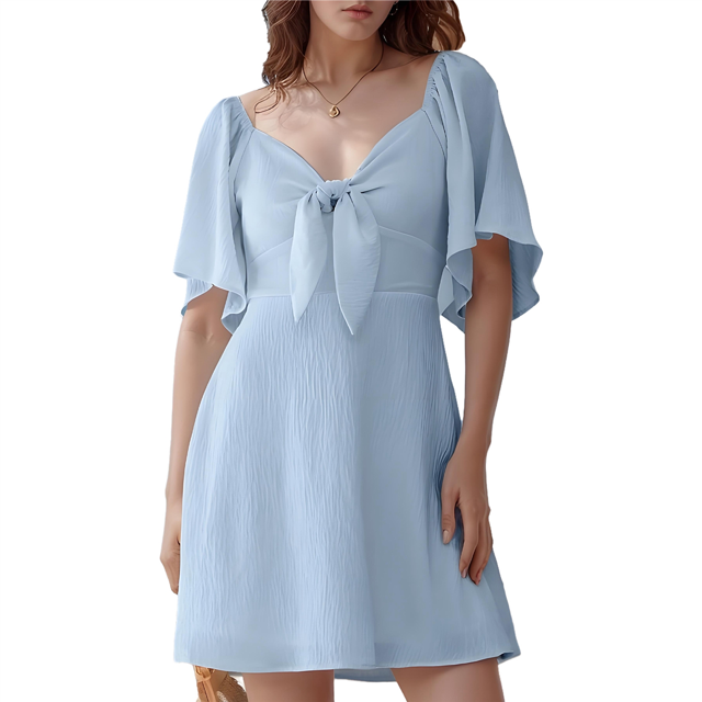Robes pour Femmes 2025 Printemps Été Décolleté en V Profond Élégante Robe Courte à Nœud