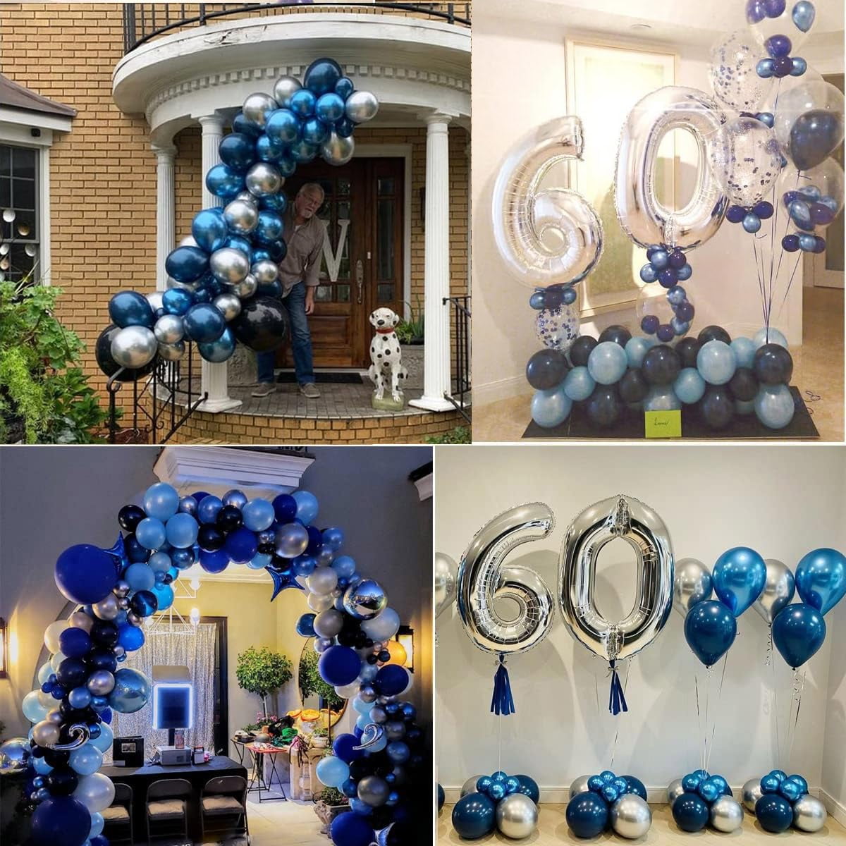 60th Birthday Decoration, Navy Blue Silver Balloons for Woman Man, Birthday Party Decor for Adult