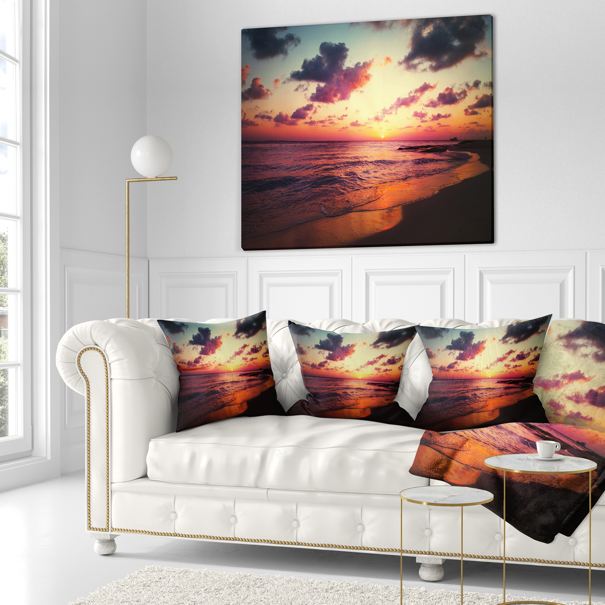 Designart Sea Sunset Landscape View - Seashore Throw Pillow - 16x16