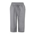 thumbnail image 5 of Wyobmus Women's Cotton Linen Summer Capri Pants Summer Causal Petal Hem Capris Drawstring Solid Elastic Waist Flowy Beach Trousers With Pockets Gray, 5 of 5