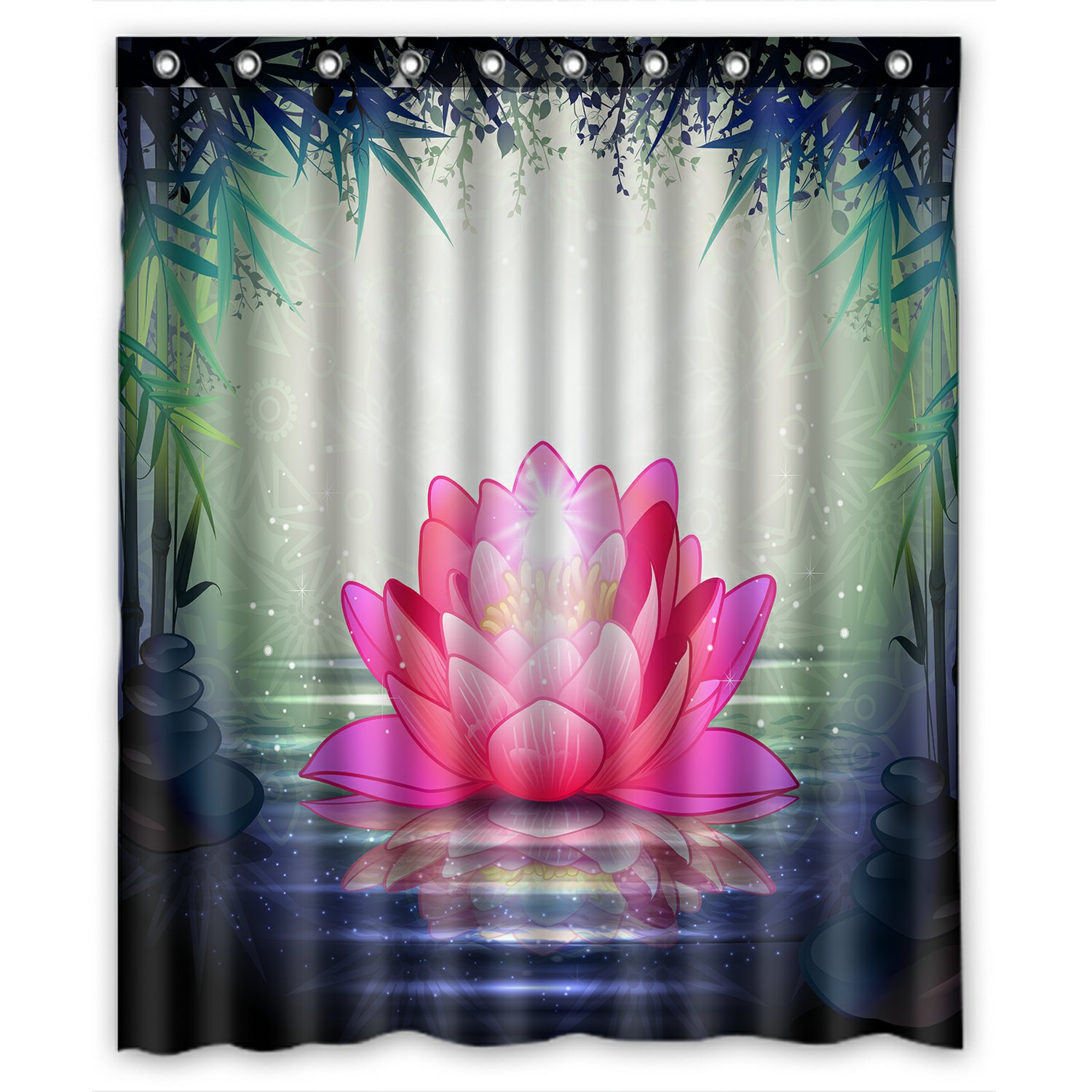 PHFZK Lotus Flower in Tranquil Zen Garden Polyester Fabric Bathroom Shower Curtain 60x72 inches