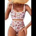 thumbnail image 2 of Conjuntos de Bikini para Mujer con Estampado Floral, Trajes de Baño de Dos Piezas con Escote Redondo y Cintura Alta. Naranja y Rojo M, 2 of 9