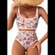 thumbnail image 2 of Conjuntos de Bikini para Mujer con Estampado Floral, Trajes de Baño de Dos Piezas con Escote Redondo y Cintura Alta. Naranja y Rojo M, 2 of 9