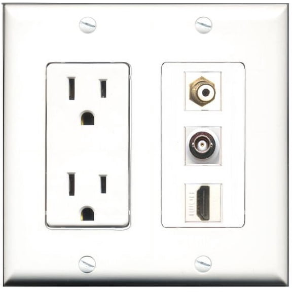 RiteAV - 15 Amp Power Outlet 1 Port HDMI 1 Port RCA White 1 Port BNC Decorative Wall Plate