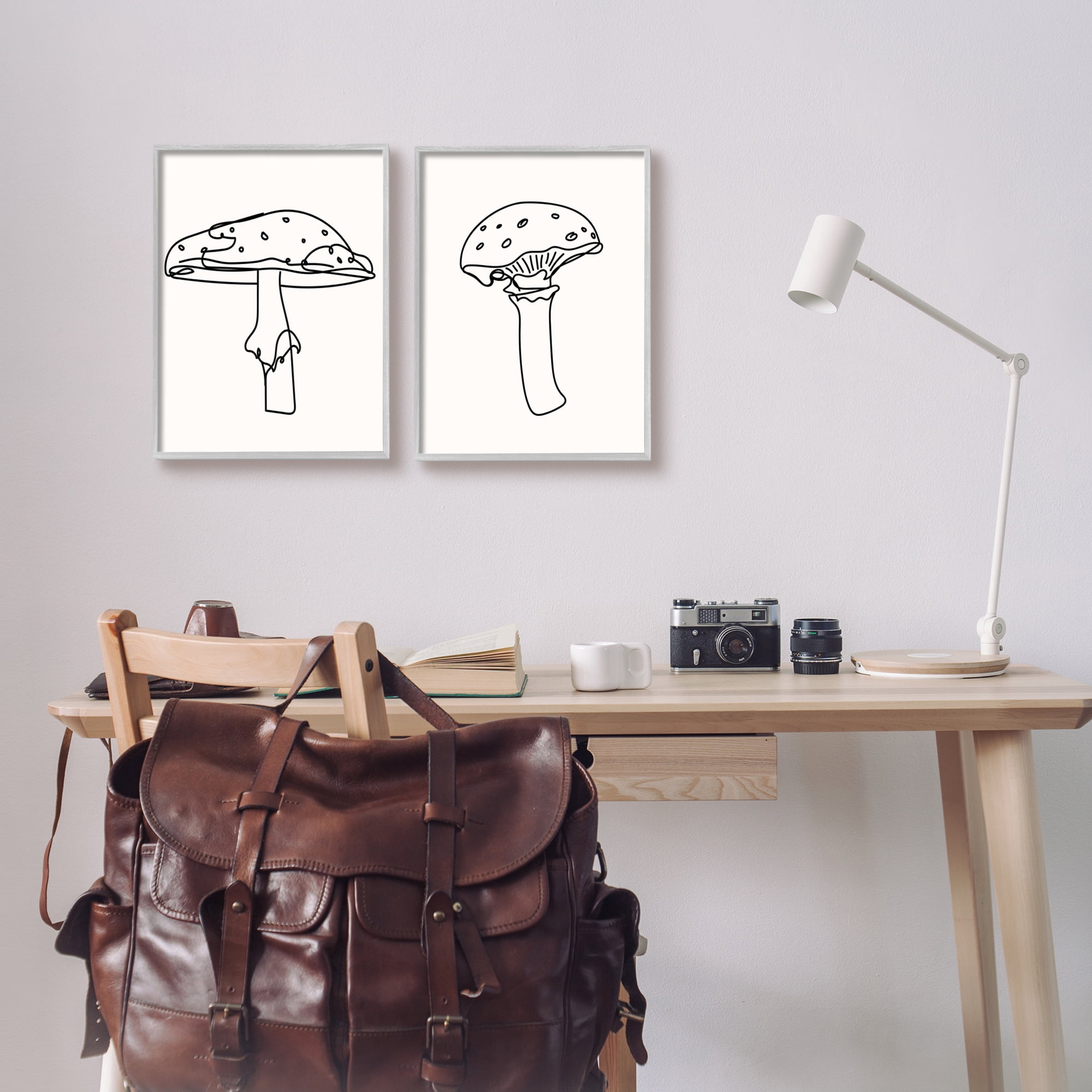 Stupell Industries Mushroom Line Doodles Botanical & Floral Painting Gray Framed Art Print Wall Art, 11 x 14, Set of 2