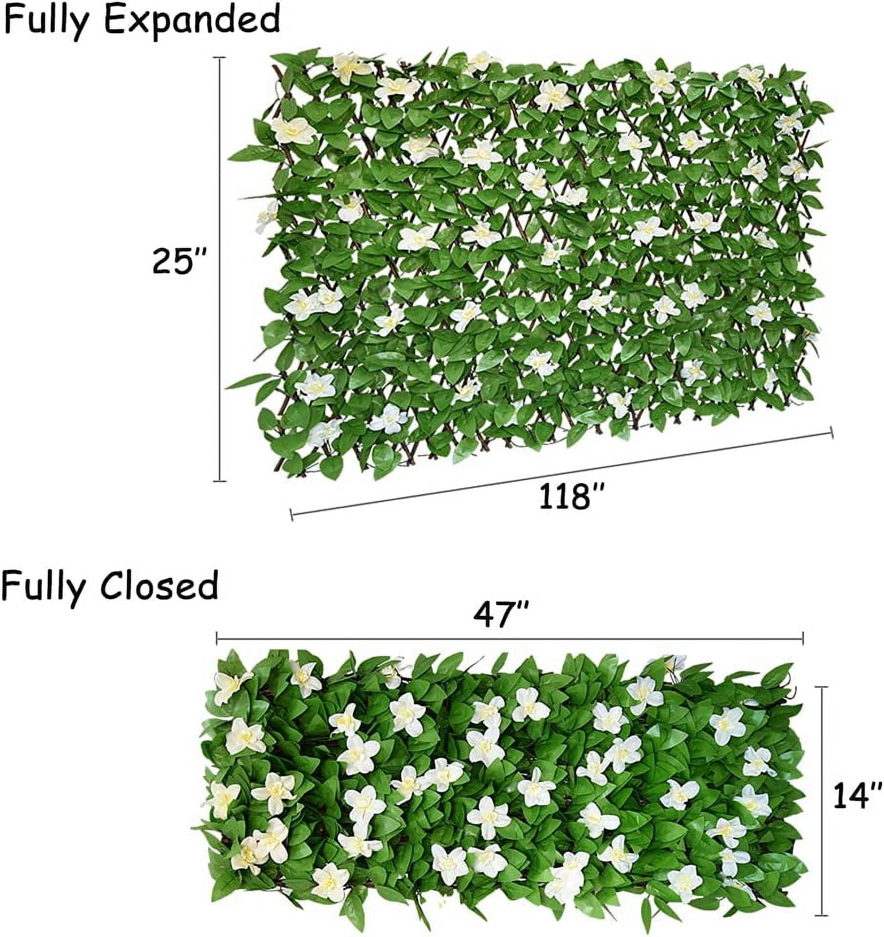 Expandable Faux Ivy Privacy Fence for Balcony, Outdoor Decorative Fencing Panel with White Flowers