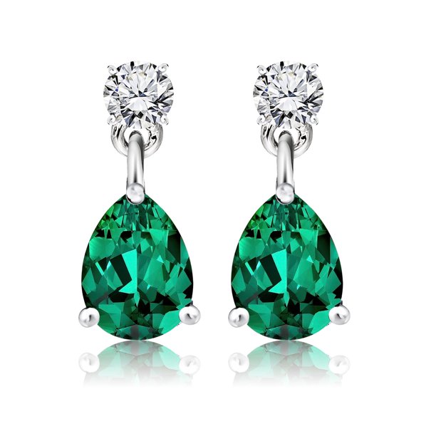 Pendientes Clásicos JeenMata de oro blanco de 18 K sobre plata con Colgante de Esmeralda 2,5 quilates para mujer