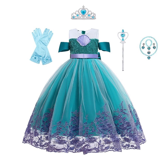 Ariel-vestido de baile de lujo de La Sirenita para niñas, traje de fiesta de tul en capas, disfraz de princesa rosa Fivean unisex