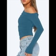thumbnail image 4 of Blusa Informal de Larga con Cuello y Hombros Descubiertos para Mujer, Ajustada, para Salir, Estilo Y2K Azul Vaquero XL, 4 of 7