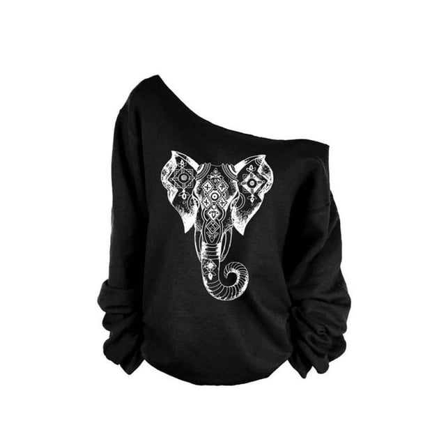 Sudaderas con capucha con estampado de elefante de hombro oblicuo para mujer, sudadera de manga larga, jerseys AweSitey FS6262-02