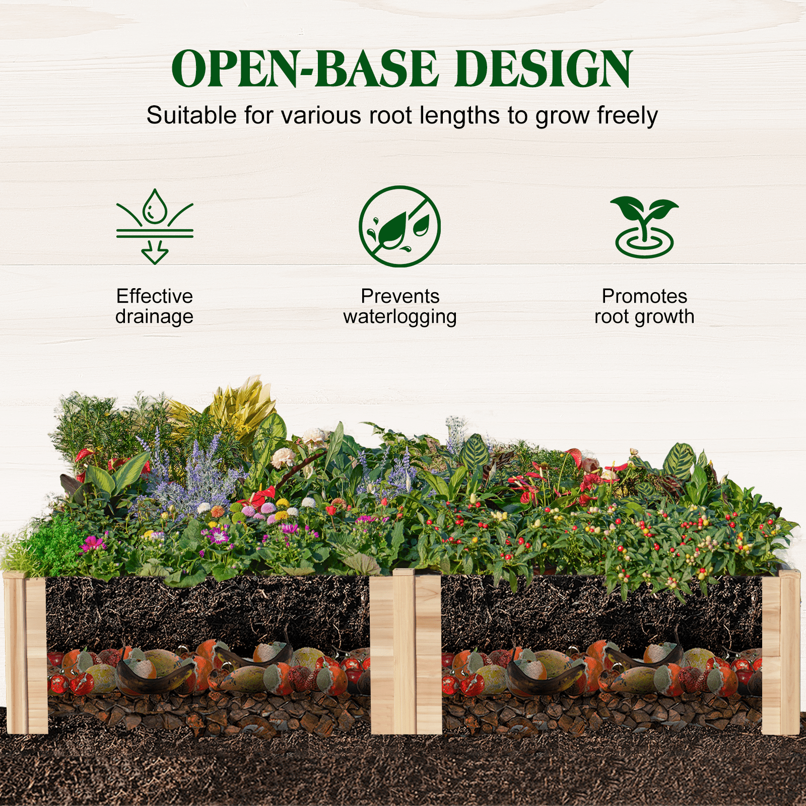 Jocisland 8x4 Ft Wood Raised Garden Bed, Durable Raised Planter Box for Vegetables, Herbs, and Flowers, Flower Bed for Outdoor Gardening with Open Base