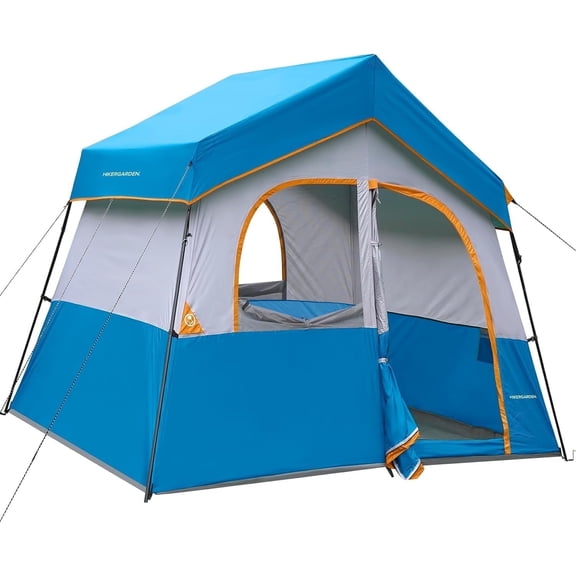 HIKERGARDEN 6 Person Camping Tent - Portable Easy Set Up Family Tent for Camp, Windproof Fabric Cabin Tent Outdoor for Hiking, Backpacking, Traveling