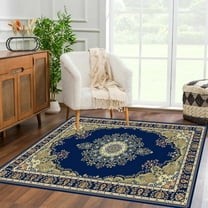 Large Vintage Boho Rug 47x71in – Non-Slip Machine Washable Area Rug, Oil-Resistant Bohemian Floor Mat for Kitchen/Living Room, Thick Non-Skid Home Decor Rug for Pets & High Traffic (Blue)