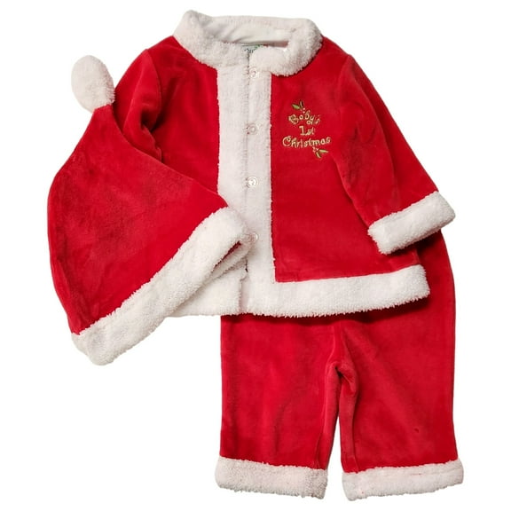 Infant Boys Red Velour Santa Claus Suit 3 Piece 1st Christmas Outfit Set 0-3M