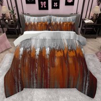 Homewish Painting Graffiti Queen Comforter Set,Minimalist Stripes Lines Bedding Sets,Orange Gray Bedding Comforter Set For Girl Boys,Super Cozy Room Decor Reversible,3pcs