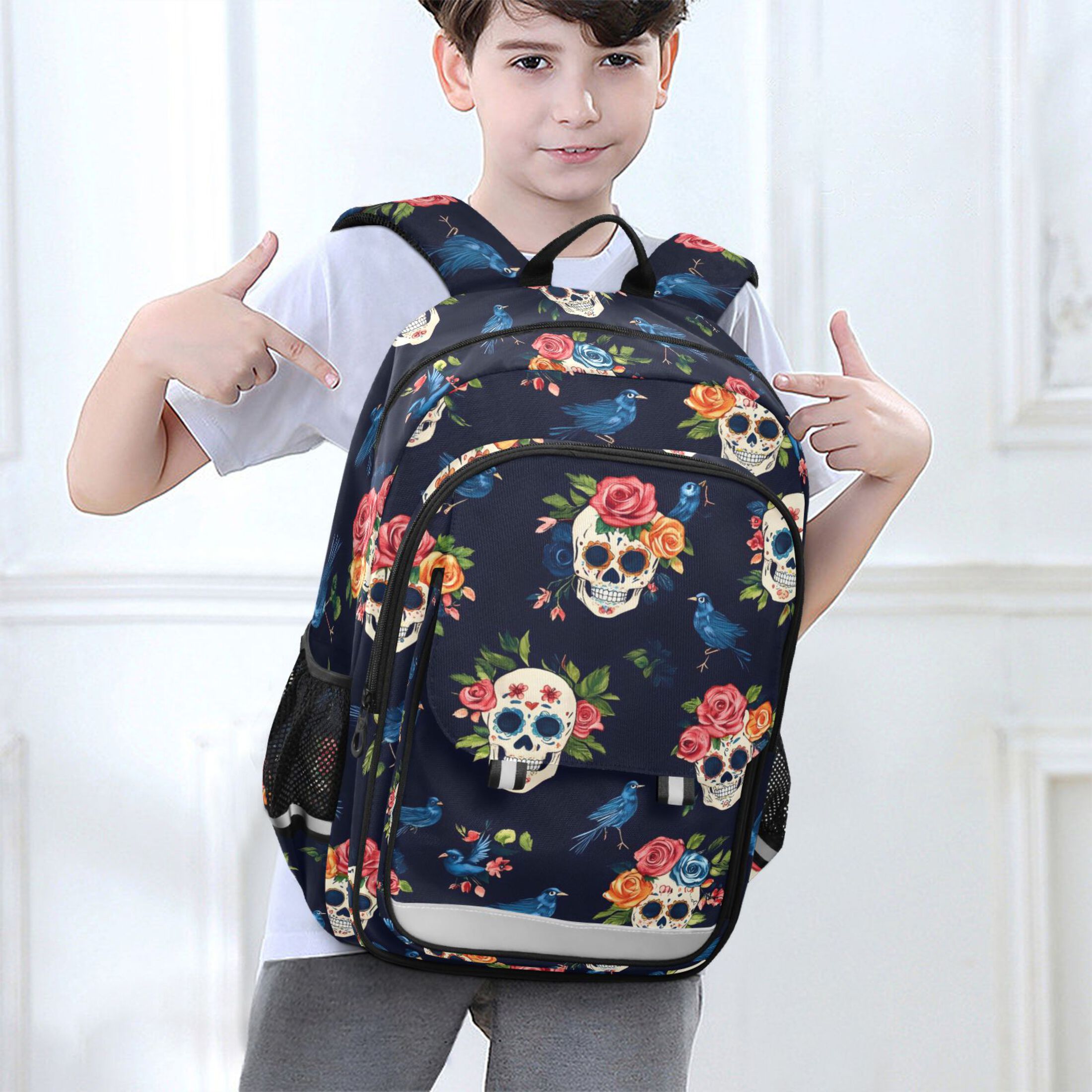 ALAZA Skulls Roses Laptop Backpack Purse Travel Bag Casual School Bookbag Rucksack for Women Men