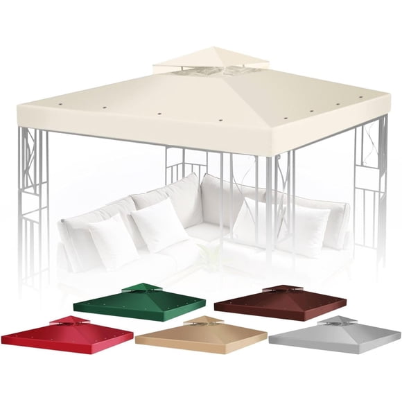 Flexzion Gazebo Cover Replacement Canopy Top 10x10 Ft (3m x 3m) - Double Tier Top Canopy Cover Replacement with UV30+, Dirt, Wate