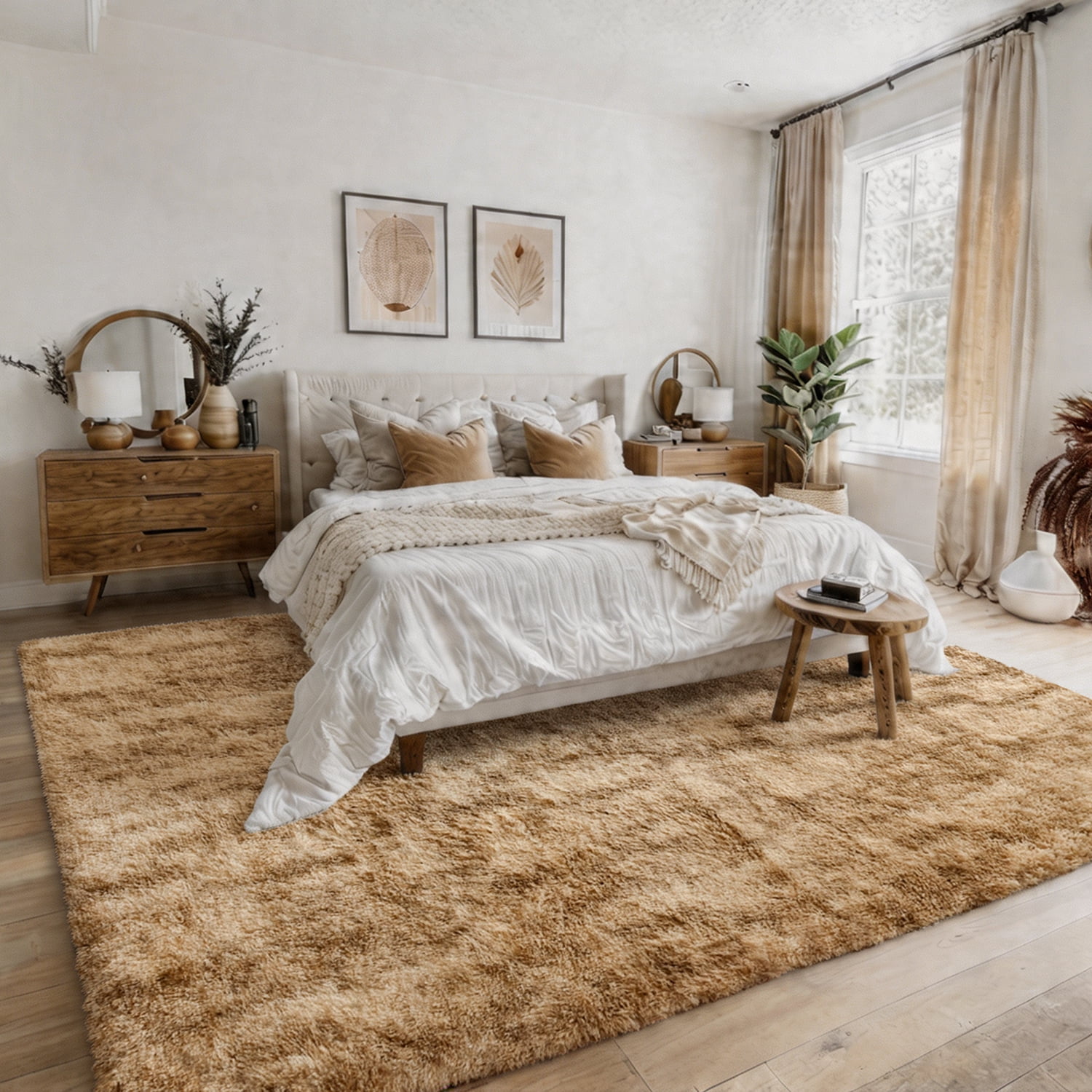 Pentantan 5ft x 8ft Shag Area Rug, Soft Fluffy Rugs for Living Room Bedroom, Modern Tie-dye Home Carpet, Camel