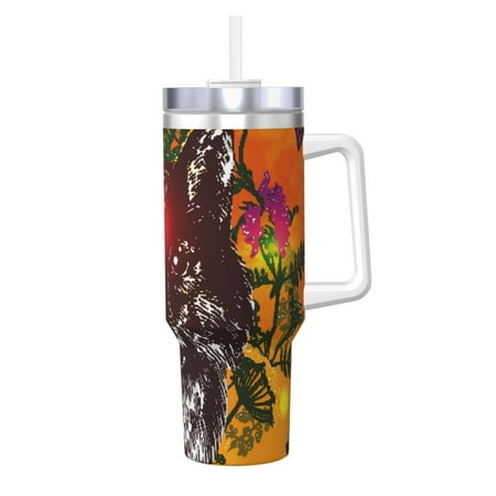 

Salouo Wolf With Wildflowers for 40oz Water Bottle with Handle & Flip Straw - Stainless Steel Vacuum Insulated Tumbler-Reusable Travel Coffee Mug- Gifts for Women & Men