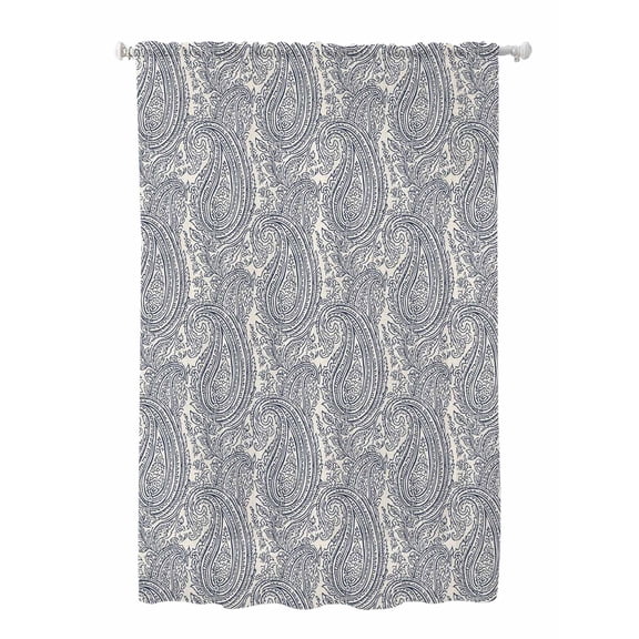 Sheer Curtains 63 Inch Length, Paisley Semi Sheer Curtains Light Filtering Window Treatment, Vintage Mediterranean Abstract Texture Gray Blue Privacy Voile Drapes for Living Room Bedroom 52x63 Inch