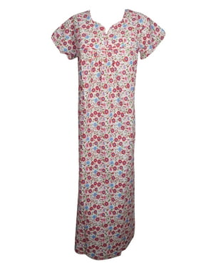 Mogul Women Maxi Dress Kaftan Maternity Cap Sleeves Printed Sleepwear Housedress Loose Nightwear Dresses M