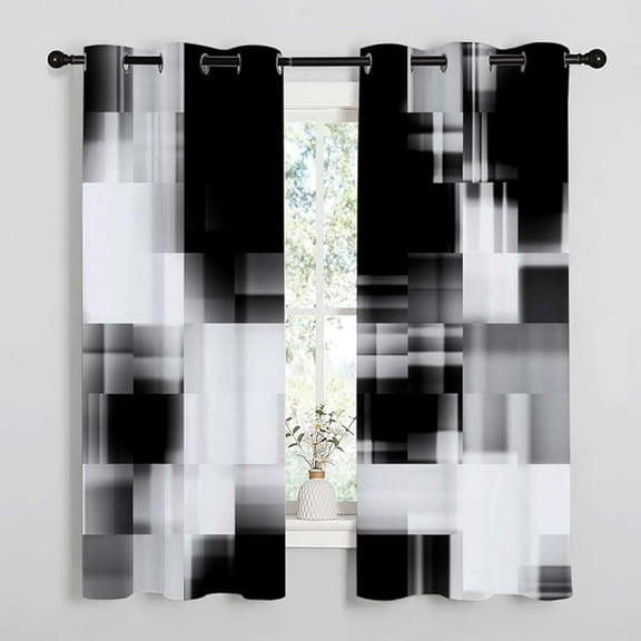Patio Blackout Curtains Outdoor Blackout Curtains Art Abstract Black White Blurred Geometric Window Treatment Set Décor Living Room Bedroom Dorm Privacy Decorative 53"W x 63"L (Pack of 2)