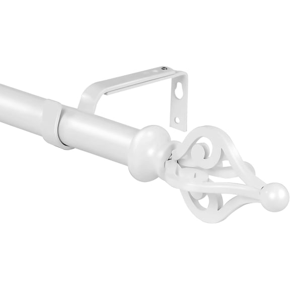 Urbanest Adjustable Single Curtain Rod Set Portia Finials – 1 -Inch Diameter, With Glossy White Rod, 84–120 Inches
