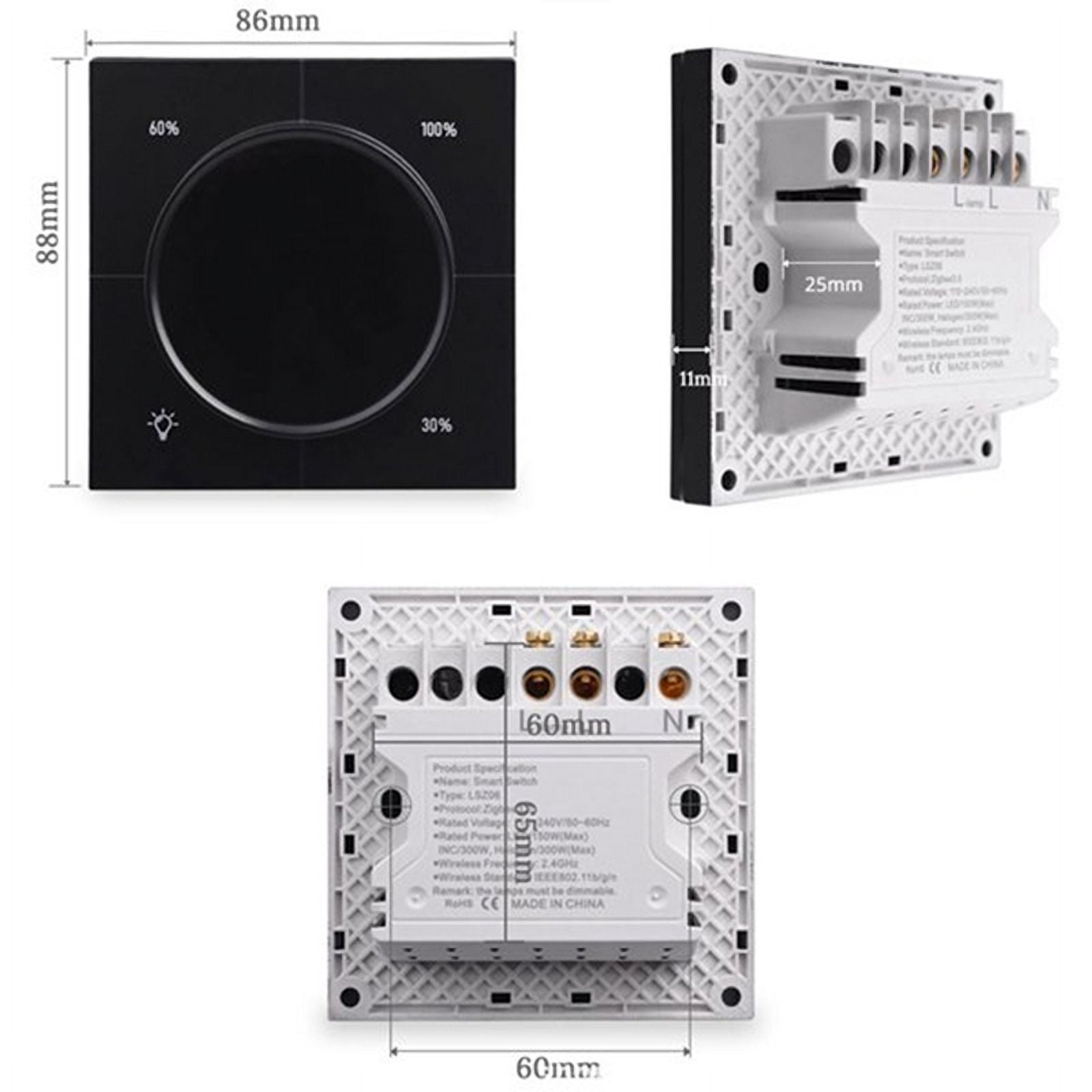 Infinite Knob MOSFET Dimmer Regulator Zigbee 3.0 PC Panel Wall Light Switch Digital LCD Trailing Edge Dimming White