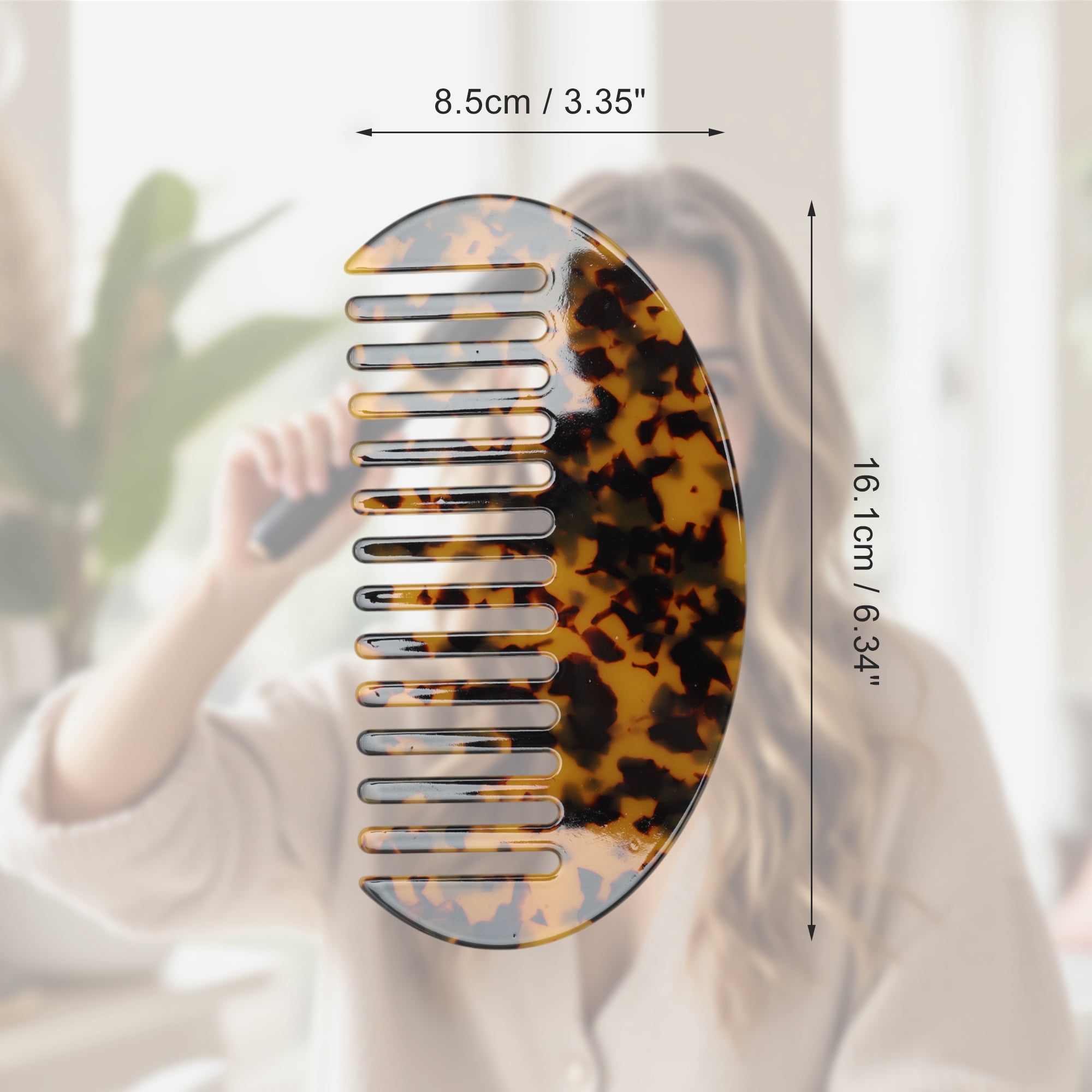 Unique Bargains 1 Pc Half Round Hair Comb for All Hair Types Styles Tortoiseshell Color