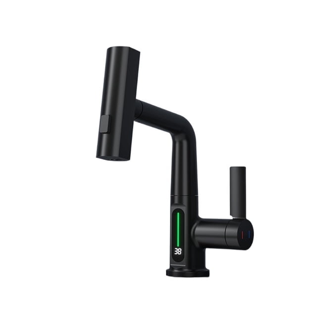 Temperature LED Digital Display Waterfall Basin Faucet, Pull Out Faucet Stream Sprayer Hot Cold Water Tap Mixer Bathroom Faucets ,Versatile Features