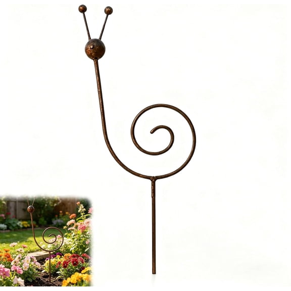 Rusty Metal Snail Garden Stake, 34.65 Inch Yard Art Sculpture, Outdoor Lawn Ornament for Patio, Porch, Backyard Decor